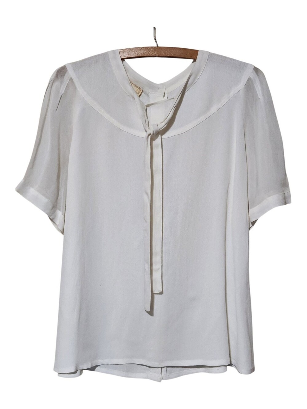 Vintage April Cornell Ivory Tie-Neck Blouse Size Medium